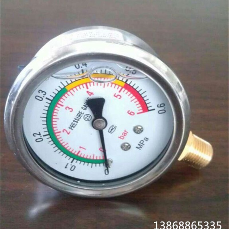 YN60耐震防震压力表 0.6mpa充油表6bar三色表0.4mpa径向表2.5mpa