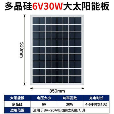 太阳能户外庭院路灯100W光伏板单晶硅多晶硅电池板6v发电板充手机