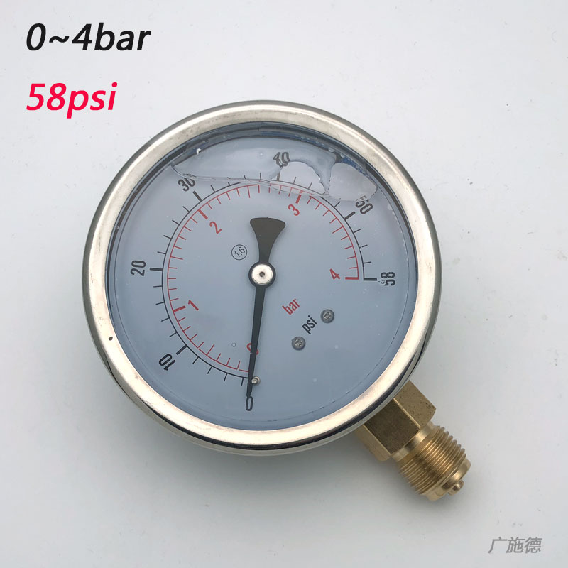YN100径向充油耐震压力表0-4bar液压表58psi抗震表四分螺纹G1/2B