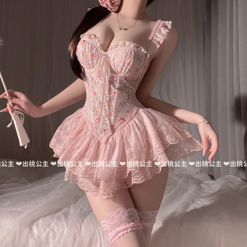 纯欲甜美碎花吊带马甲睡裙大码