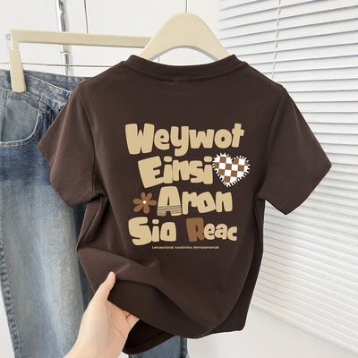 2025夏新款正肩短袖女t恤显瘦小个子圆领百搭减龄印花半袖上衣ins