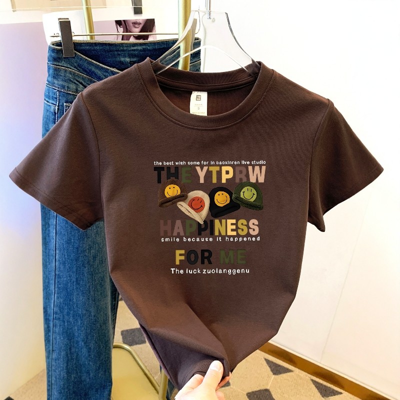 韩系帽子印花正肩短袖T恤女2026新款小个子显瘦胖mm大码遮肉上衣,女装/女士精品,T恤,淘宝优惠券,粉丝福利购,淘宝优惠卷