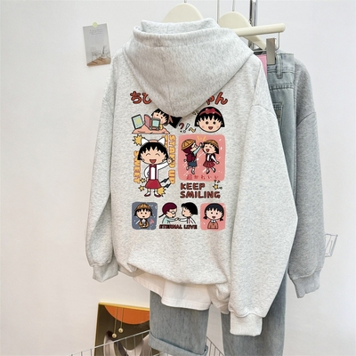 重磅美式复古卡通印花连帽卫衣男女款宽松秋冬季加绒情侣外套上衣