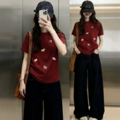 女胖mm大码 2026年新款 本命红小马印花短袖 遮肉洋气圆领正肩t恤ins