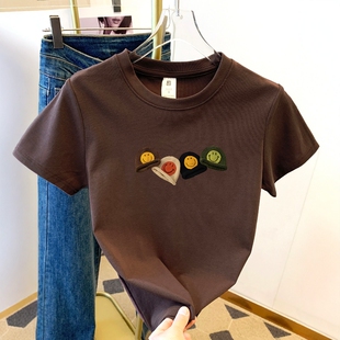 胖mm遮肉显瘦百搭上衣 大码 可爱帽子印花正肩短袖 T恤女2026夏新款