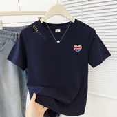 时尚 印花小个子短袖 t恤女2025新款 夏季 复古港味正肩半袖 上衣ins潮