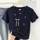 正肩圆领短袖 简约印花夏季 2025新款 T恤设计感韩系百搭显瘦上衣潮