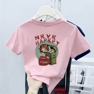 圆领夏季正肩短袖T恤女2025新款韩版时尚小个子卡通印花半袖上衣