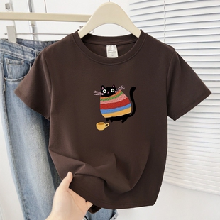 小众印花百搭半袖 韩系时尚 新款 T恤女夏季 圆领显瘦上衣ins 正肩短袖