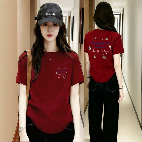 2026夏季新款减龄印花短袖t恤女胖mm大码遮肉显瘦圆领正肩上衣ins