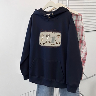 创意卡通印花秋冬2025新款连帽卫衣女韩系设计感百搭外套上衣ins