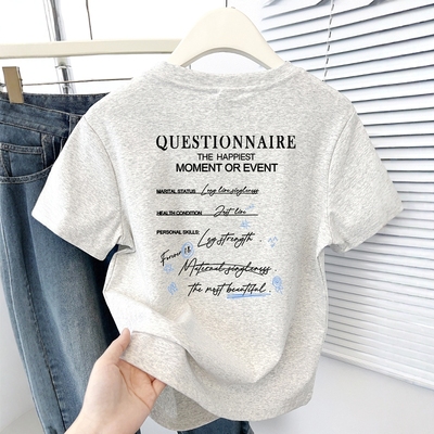 夏季2025新款正肩小个子短袖T恤女修身显瘦设计感字母印花上衣潮