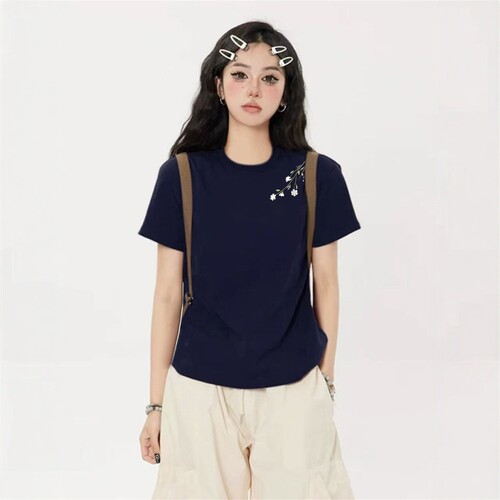 2025夏季新款创意印花圆领正肩短袖T恤女小清新韩系百搭减龄上衣