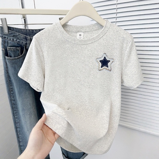 T恤女韩系青春百搭上衣ins 创意星星印花正肩圆领短袖 夏季 2025新款