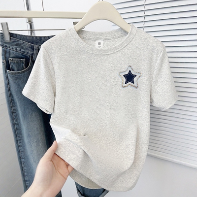 夏季2025新款创意星星印花正肩圆领短袖T恤女韩系青春百搭上衣ins