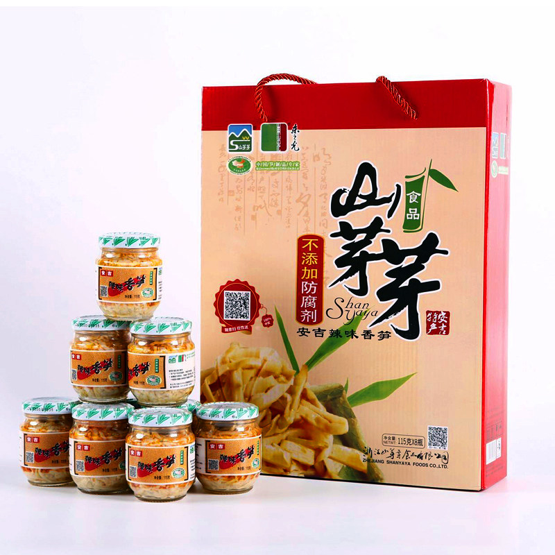 安吉竹乡特产辣味香笋罐装下饭菜瓶装笋丝笋尖凉菜拌面礼盒山芽芽