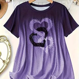 Plus Size Printed Summer shaped Women Heart 2025 Gradient