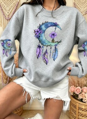 Moon Dreamcatcher Purple Floral Feathers Print Women'S Sweat