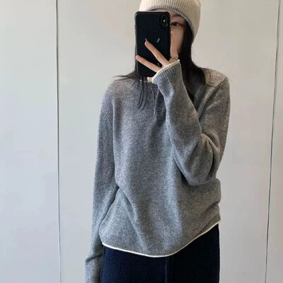 Korean round neck solid color sweater autumn and winter wome
