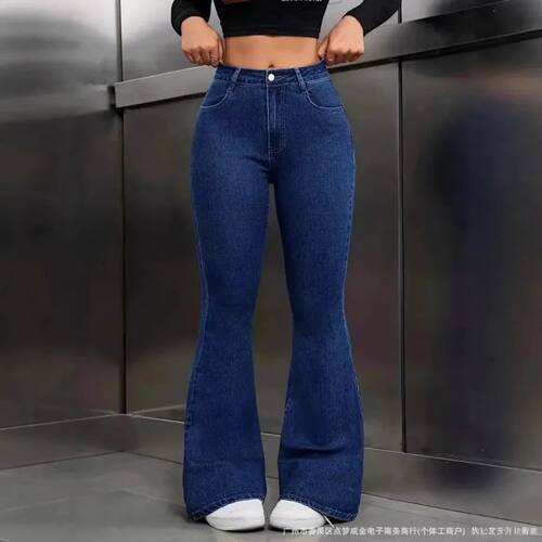 High Waist Flare Jeans Women Stretchy Slim Bootcut Pants Pus