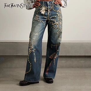 Festivals Denim Jeans TWOTWINSTYLE Women Music for Vintage