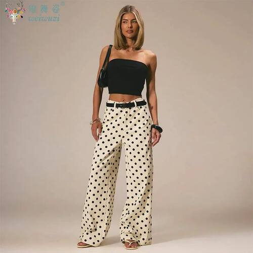 New Women Fashion Polka Dot Jeans Button High Rise Cute Y2k