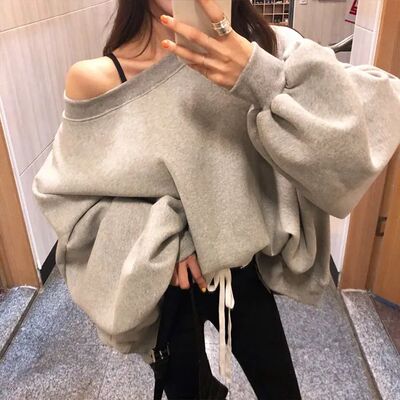 2026 New Chic Korean Style Shoulder Bared Long Sleeve Thicke