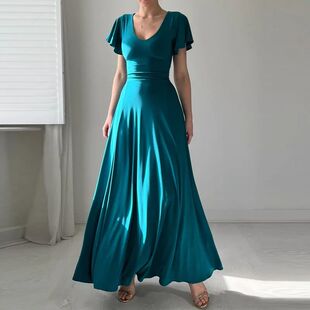 Fashion Flying Neck Casual Dress Mini Sleeve Women Sexy