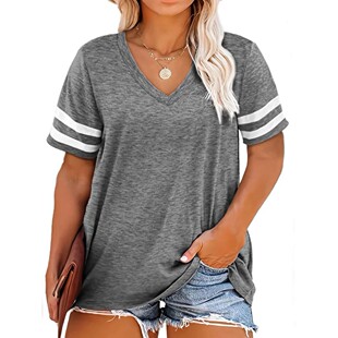 Short Solid Size Casual 8XL Plus 1XL Sleeved Women neck