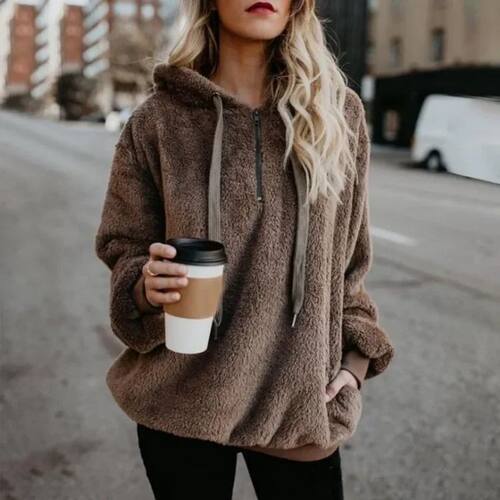 Women's Long-Sleeved Hooded Sweater, Monochromatic Coat, Fas