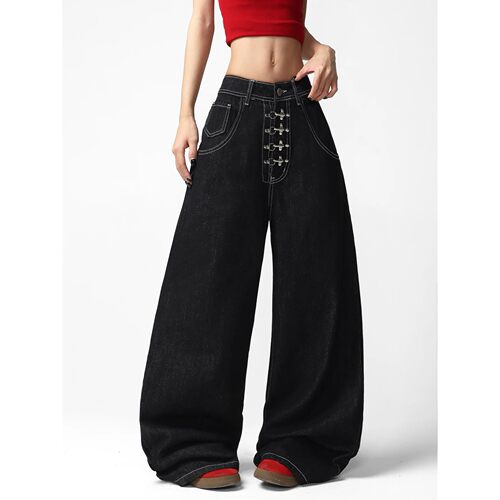 Women Wide Leg Jeans Street Trip Solid Plain Punk High Stree