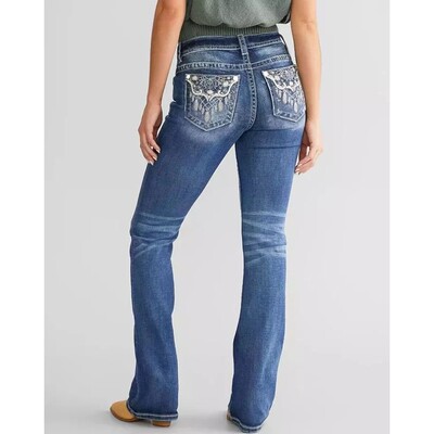 Women's Embroidered Flare Jeans - Stylish High-Waisted Denim