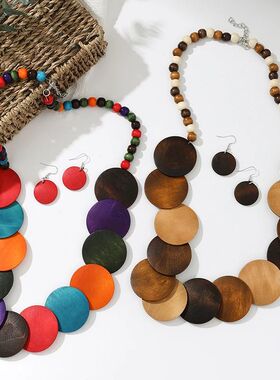 FTCY Bohemian Vintage Wood Necklace for Women Handmade Exagg