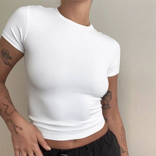 Woman Clothing Short Sleeve T-shirt Slim Fit Tops Female O-N