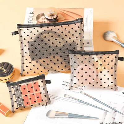 1Pcs Hot Mini Transparent Heart Makeup Bag Women Portable Li