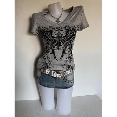 American Vintage Casual T-Shirt Women Gothic Subculture Slim