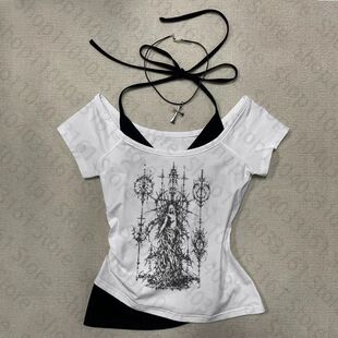Print Summ Y2k Tops Crop Grunge Retro Shirts Vintage Women