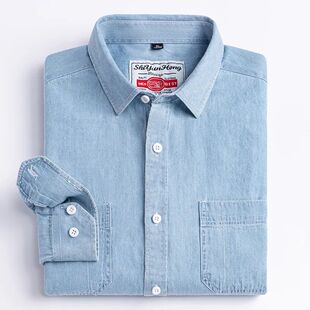 Design Shirt Long Denim Sle Cotton Pocket 100% 2023 Classic