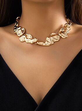 Exaggerated Irregular Big Metal Thick Choker Necklace for Wo
