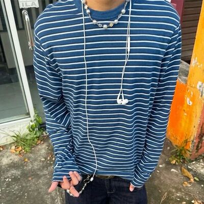 2026 High Street Vintage Retro Men Striped Long Sleeve T-Shi