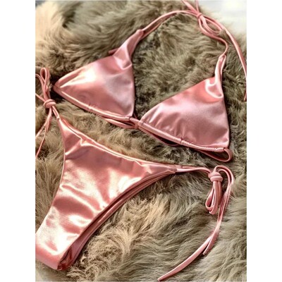 Halter Brazilian Metallic Satin Bikini Women Swimwear Female