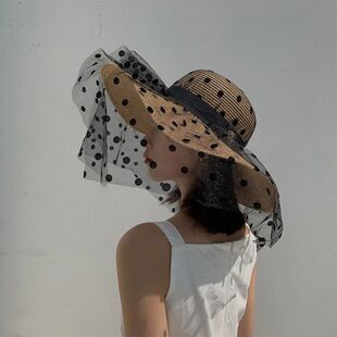 Summer Mesh Lace Straw Hats For Women Classic Elegant Polka