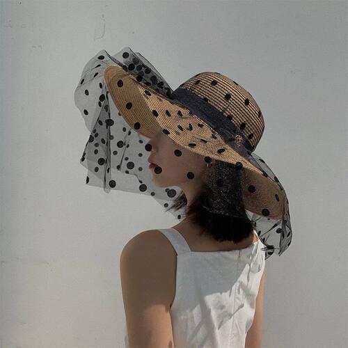 Summer Mesh Lace Straw Hats For Women Classic Elegant Polka