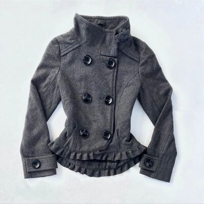 Lady's Y2K vintage wool stand-up collar double-buttoned slim