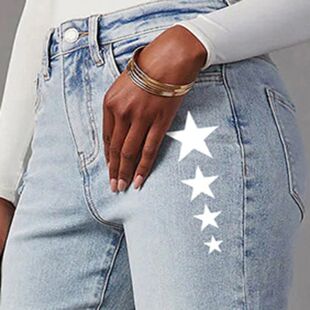 Jeans Star Denim Fashion Pant Loose Flare Ripped Women Print