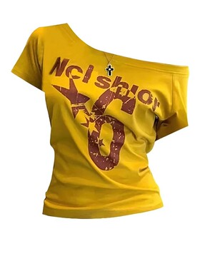 Y2k Sport Summer Off shoulder Top Women Sexy Vintage 2000s S