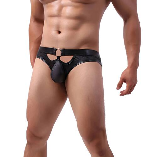 Men's Sexy Erotic Lingerie PU Underwear Man Buttocks Briefs