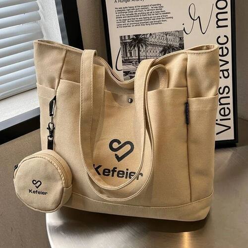 Korean Style Canvas Underarm Tote Bag with Small Wallet Larg