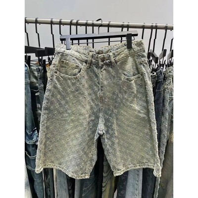 Fashion Casual Summer Light Blue Distressed Men Denim Shorts