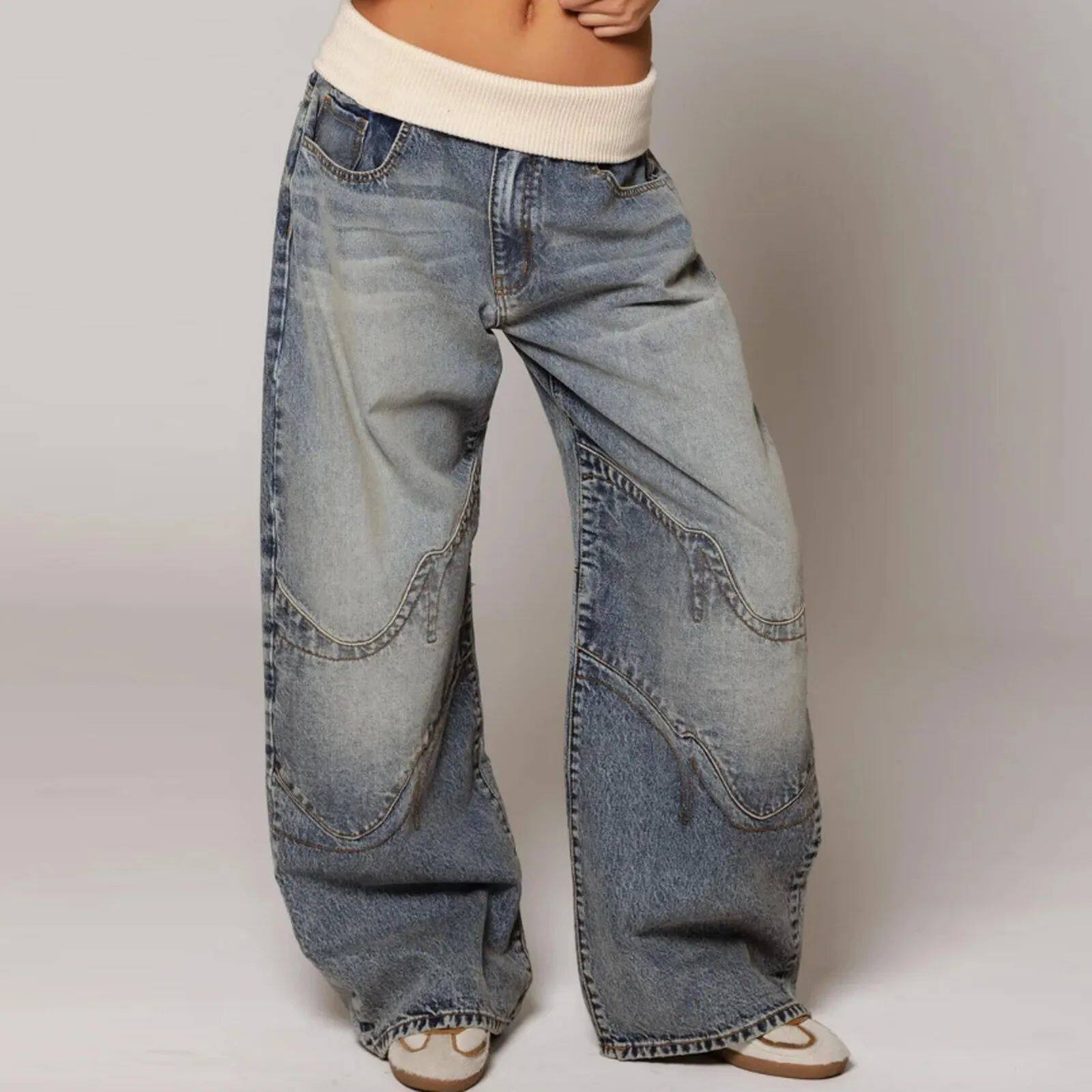 Y2K Hip-hop Stitching Fashion Joker Retro Jeans Female Korea
